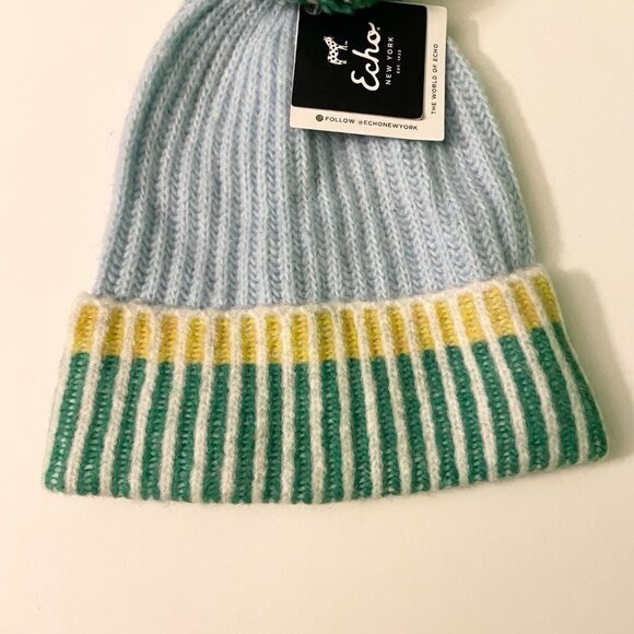 Echo New York Womans Ribbed Pom Pom Hat Winter Hat With Tags - Picture 2 of 12